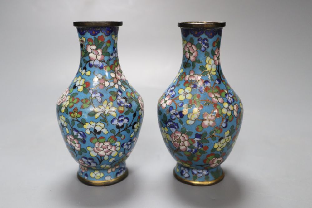 A pair of small Chinese cloisonne vases, 13cm